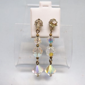 Vintage Aurora Borealis Crystal Drop Earrings: 1960s Dressy Style