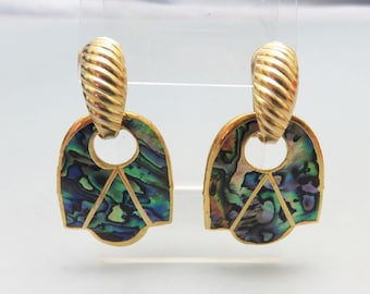 Paua Shell Post Dangle Vintage Earrings