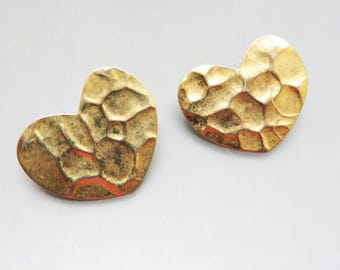 BIG Gold Plated Heart Pierced Earrings, Vintage from the 1980s