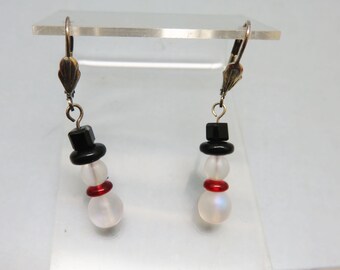 Christmas Snowman In Swarovski Crystal Pierced Earrings, Made in our Studio