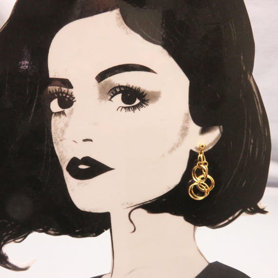 Vintage Gold Plated Ring Dangle Earrings - image 4