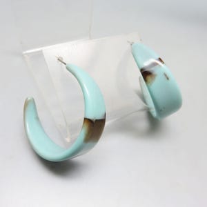Vintage Sky Blue Resin Hoop Earrings: 1990s Pierced Style