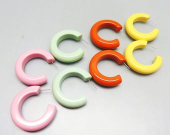 Vintage 1990s Acrylic Hoop Earrings: Colorful Pierced Earrings