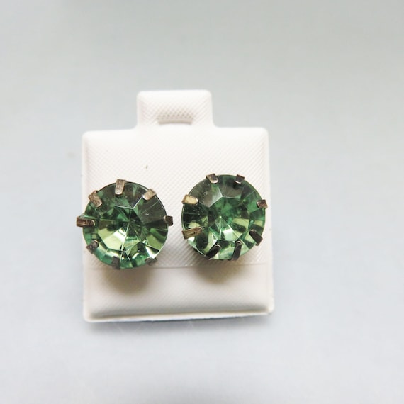Victorian Style Spring Green Rhinestone Earrings, Sparkling Stud Earrings