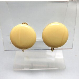 1960'S Yellow Plastic Button Adjustable Screw Back Earrings