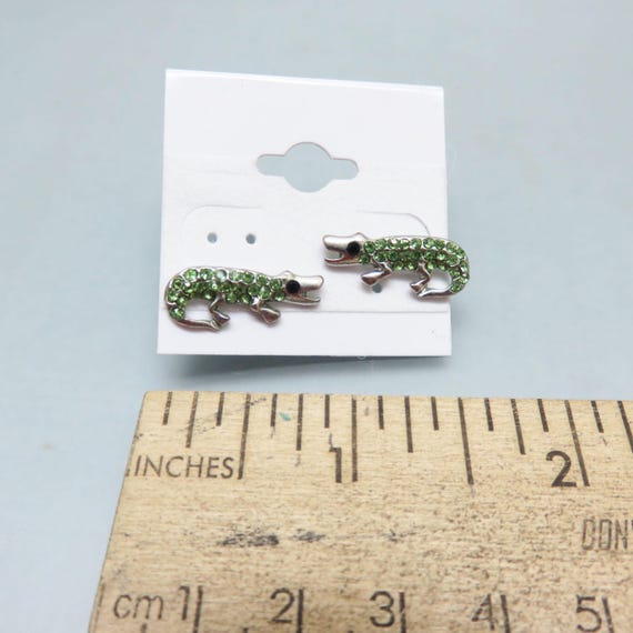 Tiny Green Rhinestone Alligator Stud Earrings, Vi… - image 2