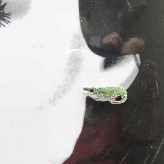 Tiny Green Rhinestone Alligator Stud Earrings, Vi… - image 3