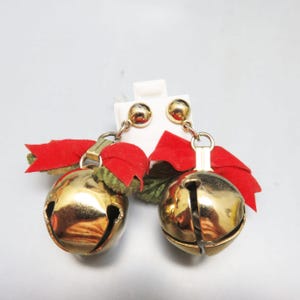Vintage Golden Christmas Bells Pierced Earrings: 1960s Holiday Jewelry