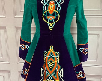 NWT PURPLE Irish Celtic Ruffled Satin Hem Dance Dress 2 colors BellSleeve w/hdpc 