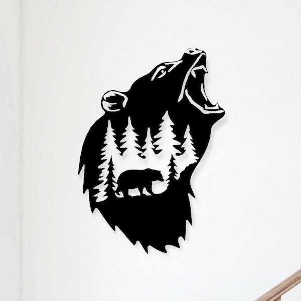 Black Bear Metal Wall Sign, Forest Metal Wall Art, Grizzly Bear, Wildlife Metal Sign, Black Bear Wall Sign #206