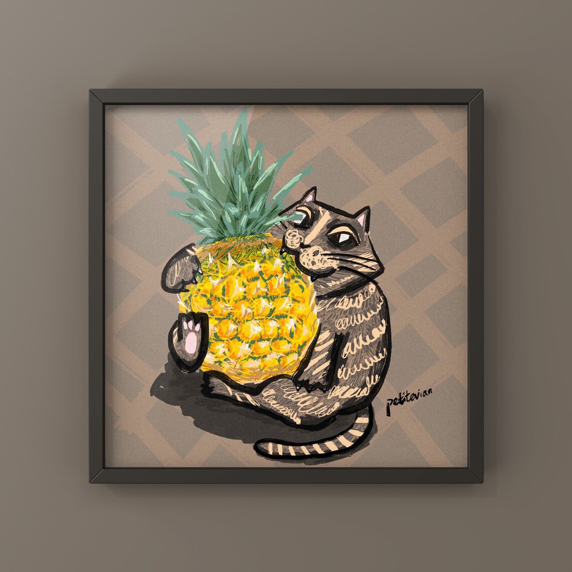 Pineapple Cat Illustration Print Poster Wall Art Unique Etsy