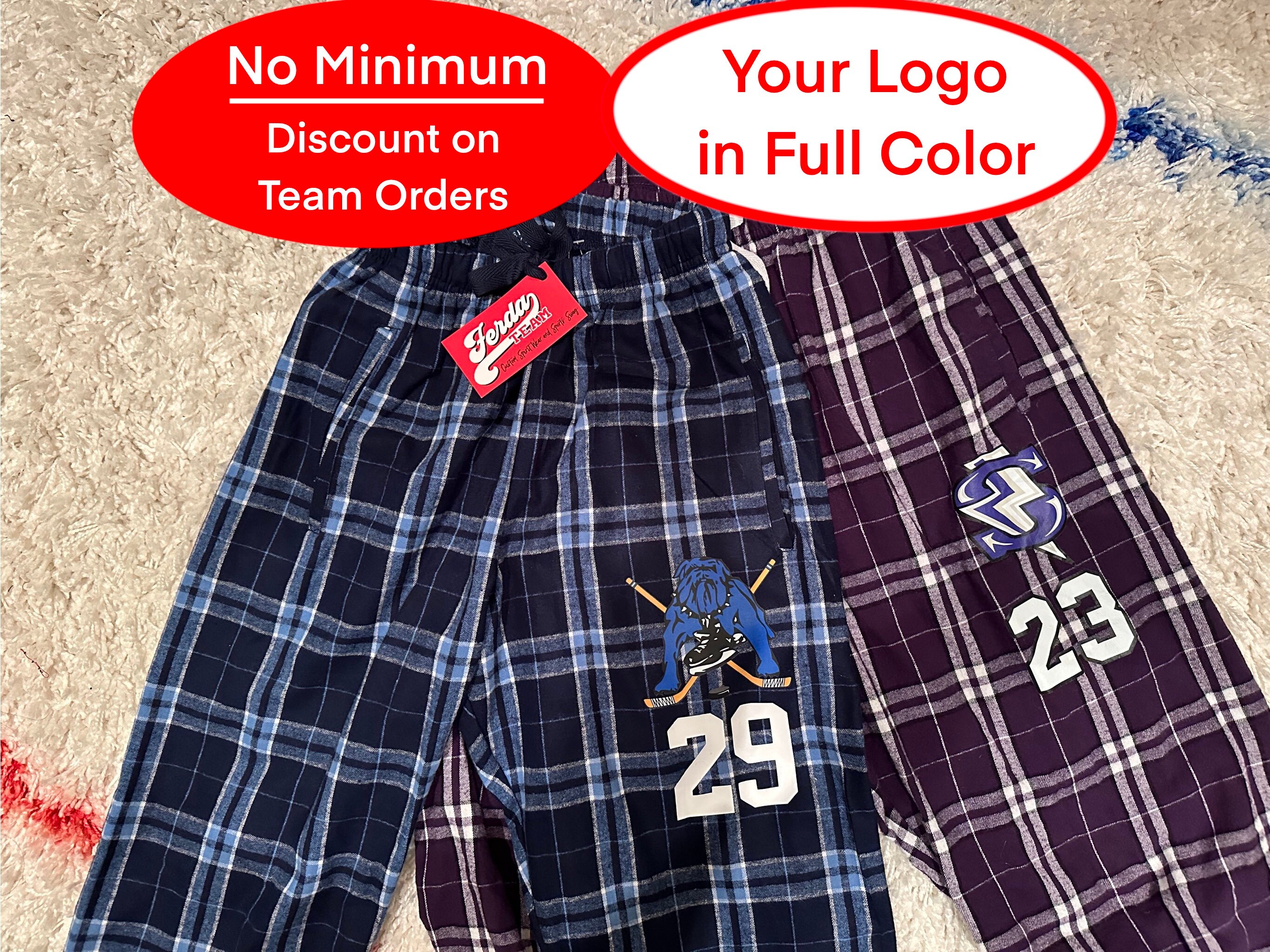 Custom Logo Flannel Plaid Pajama Pants. Discount on Team Orders