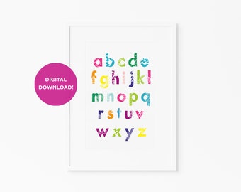 Rainbow Alphabet, Gender Neutral, Poster, ABC Print, Colorful, Printable Wall Art, Nursery Décor, Nursery Wall Art, Kids Room Alphabet