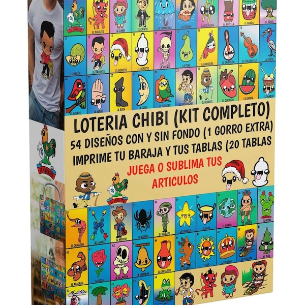 Loteria Chibi - Loteria Animada - Kit completa - 54 designs - Print your Deck and Tables or customize items -Digital file - Instant Download