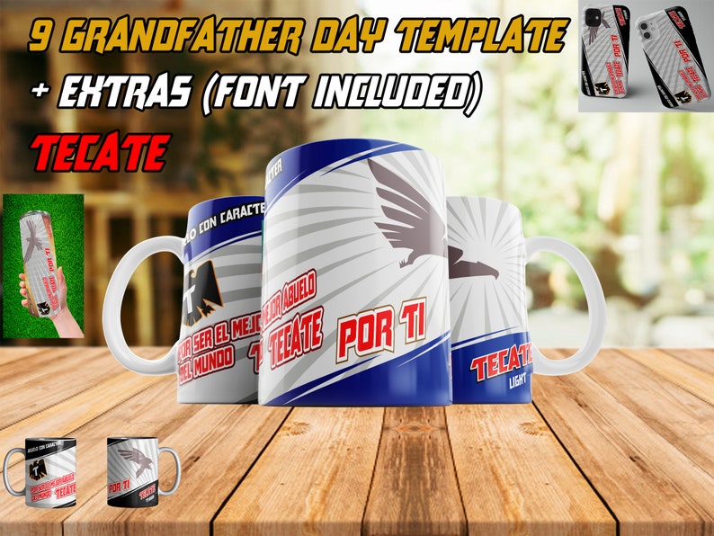 Plantillas del Día del abuelo Grandad day 2022 Pack Tecate New / old version Font Extras Instant Download PSD, Pdf, Png, Ai, Eps image 1