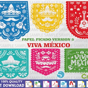 Papel Picado #4 - Papel Picado Vector - Viva Mexico - Ready for cut - Bunting Banner - Amor a la Mexicana - Mexican Fiesta 100% QUALITY