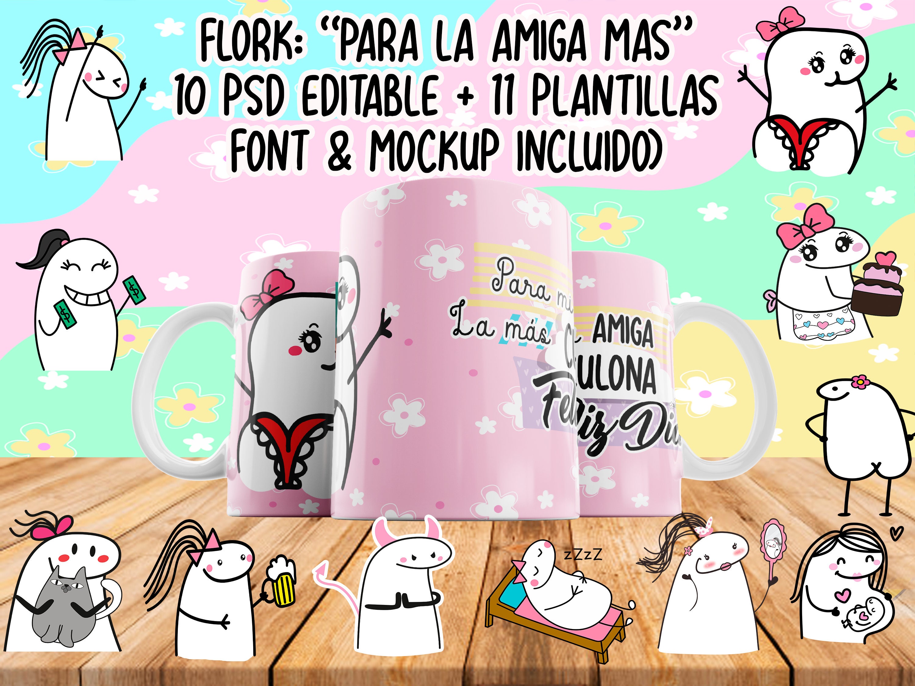 Flork Años de Drama Printable Cake Topper Deformito Meme Plantillas CANVA  Templates Descarga Digital Inmediata Download Rosa Viral Florky