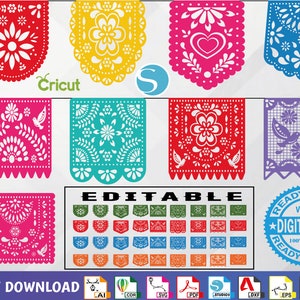 Papel Picado #2 - Papel Picado - Ready for cut - Bunting Banner - Viva Mexico - Mexican Party - Love Mexican - Mexican designs svg-