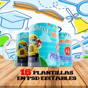 16 Mug graduation kids templates 100% Editables + Font Included - 16 Plantillas para tazas editables - Graduación de estudiantes