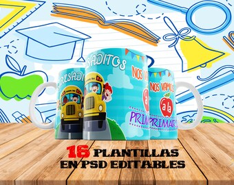 16 Mug graduation kids templates 100% Editables + Font Included - 16 Plantillas para tazas editables - Graduación de estudiantes