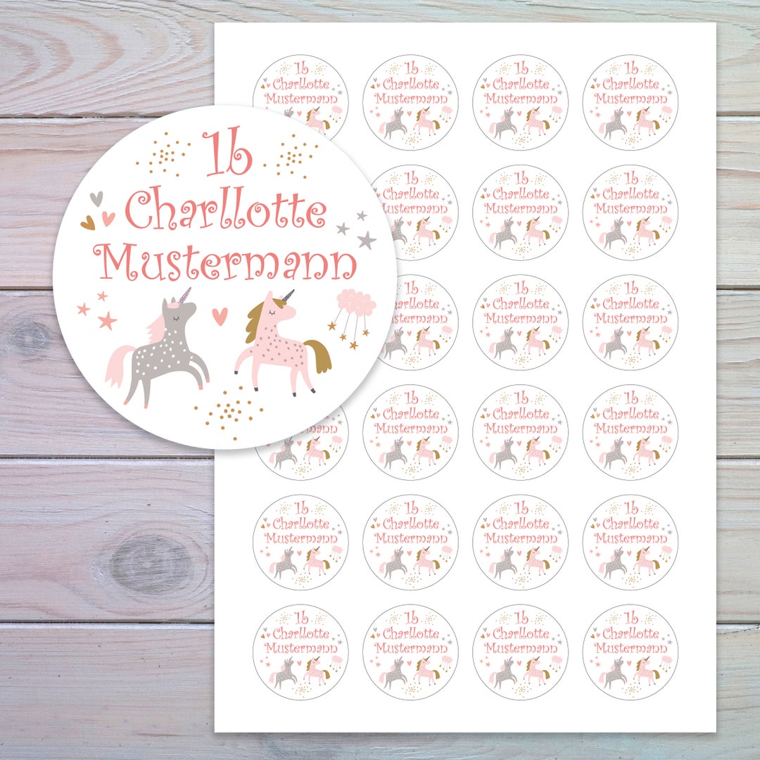 Einhorn Namensaufkleber 50er Set - Personalisierte Etiketten Für Schulbedarf