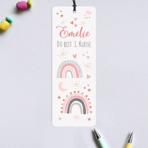 Bookmark personalized with rainbow pink / School enrollment 2024 / Gift for boys and girls / You are 1st grade / Start of school