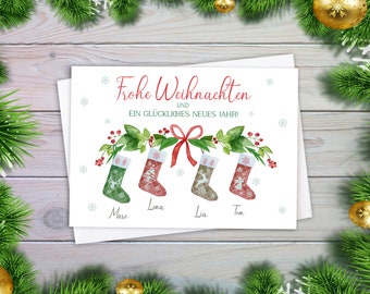 Weihnachtskarte personalisiert in Aquarell mit Namen/ Familien Weihnachtskarte / Weihnachtsgeschenk für Eltern, Freunde / Weihnachtsgruß