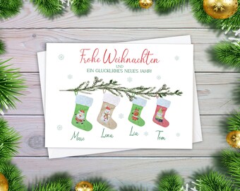 Weihnachtskarte personalisiert in Aquarell mit einem Tannenzweig / Familien Weihnachtskarte / Weihnachtsgeschenk für Eltern, Freunde