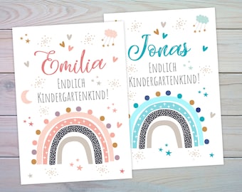 Kindergartenkind Karte personalisiert für Mädchen und Jungen / Geschenk zum Kindergartenstart / Kindergarten / Regenbogen /print und digital