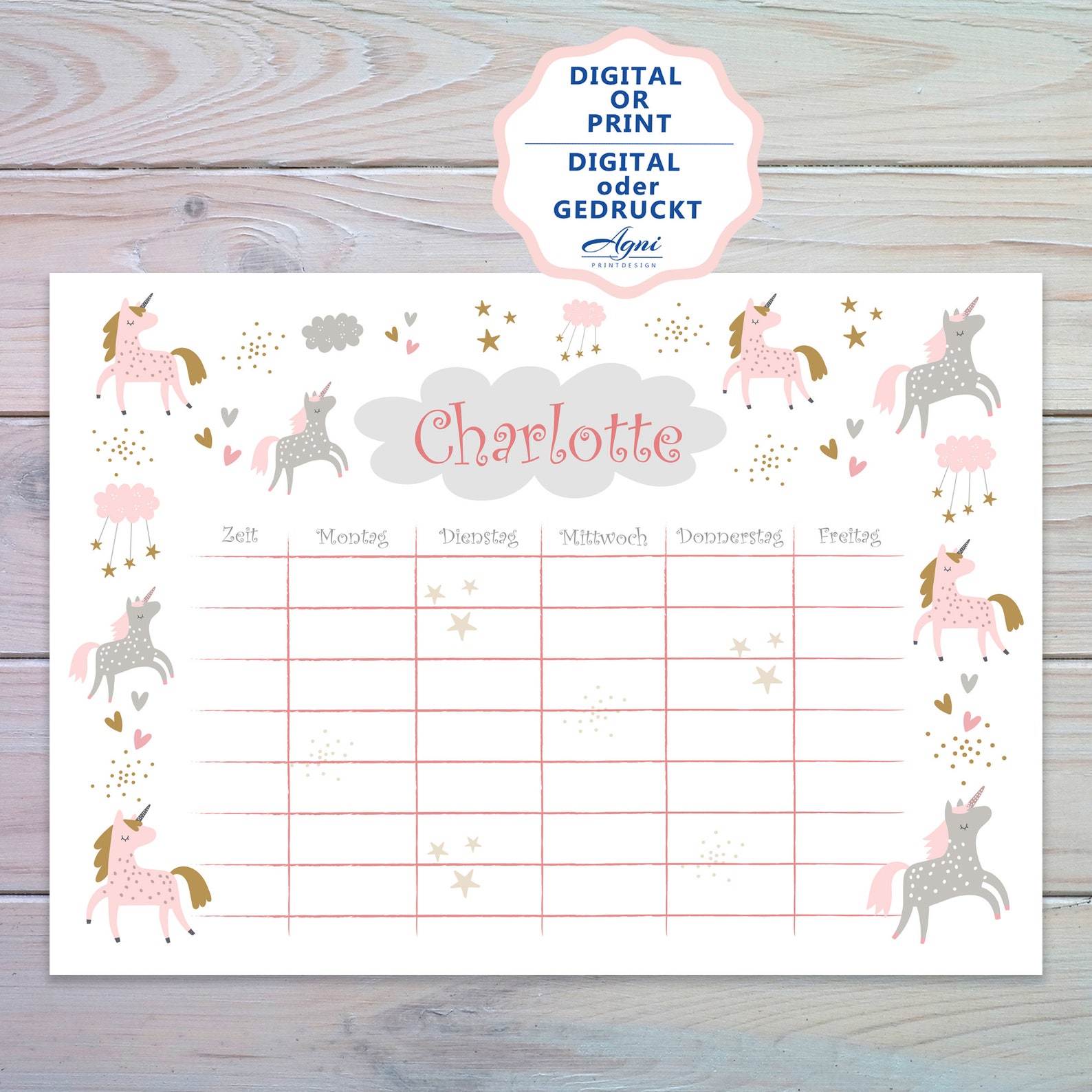 Timetable Personalized Girls / Enrollment Gift / Unicorn / - Etsy