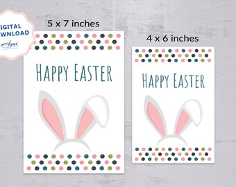 Carte de voeux de Pâques avec oreilles de lapin / carte imprimable Joyeuses Pâques / Carte de voeux avec lapin de Pâques / Carte de Pâques