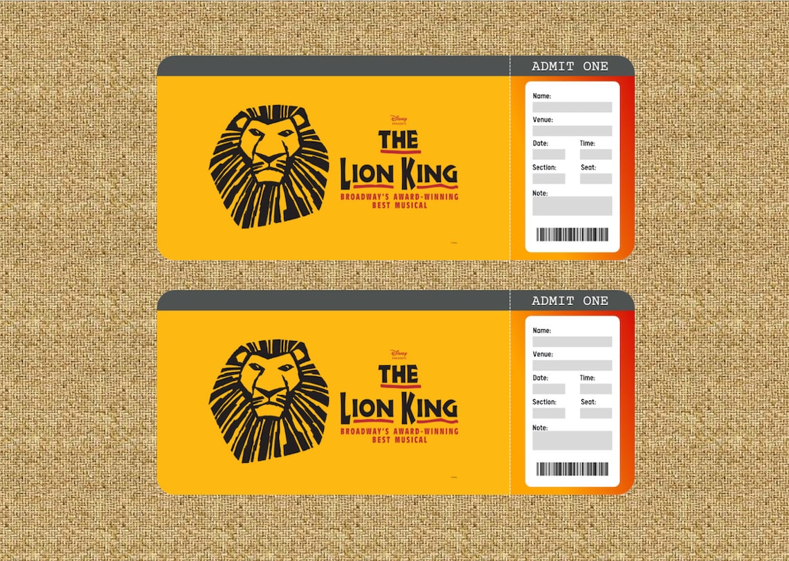 The Lion King Event Tickets Printable LION KING Broadway Etsy UK