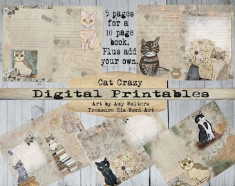 Cat Junk Journal Paper, Scrapbook Printables (Digital Download)
