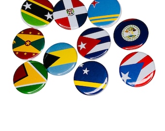 Caribbean West Indies Flag Pinback Button | Island Flag Button 1.25&quot; for denim, backpack | World Flags