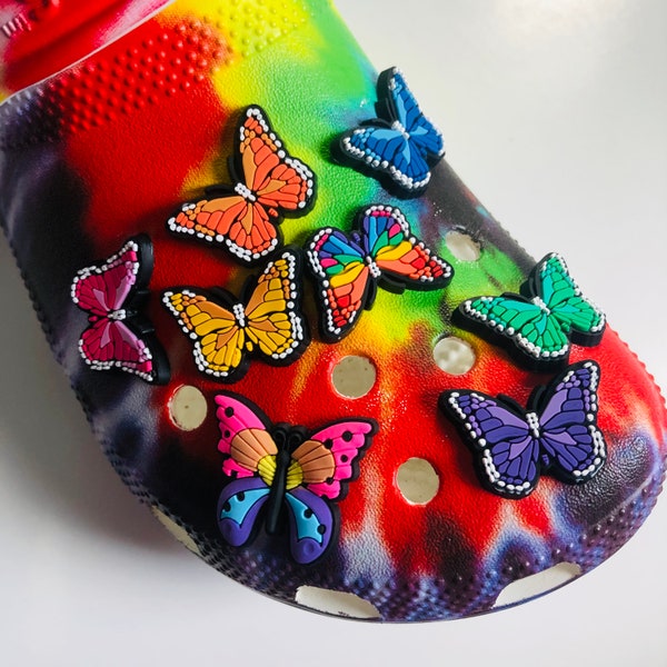 Charme de chaussure papillon multicolore en croco | Charm Sabot Petit Papillon Bleu Jaune Rose Rouge Vert