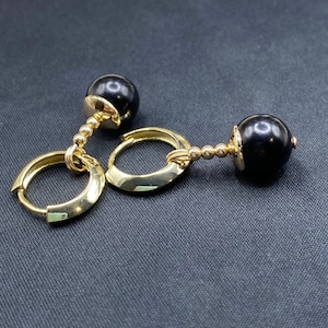 Jet Gemstones, Dragon Ball Z-inspired Potara Earrings, 14K gold-filled findings, 14K gold-plated 14mm nickel-free hoops, Anime Earrings