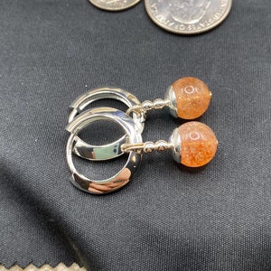 Sunstone, DBZ-inspired Potara Earrings, Sterling Silver-plated findings, and Sterling silver-plated nickel-free 16mm hoops