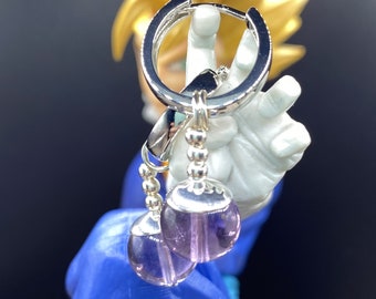 Purple Flourite, Dragon Ball Z-inspired Potara Earrings, Sterling Silver findings and Sterling silver-plated 14mm hoops