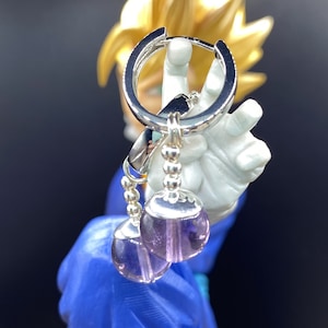 Purple Flourite, Dragon Ball Z-inspired Potara Earrings, Sterling Silver findings and Sterling silver-plated 14mm hoops