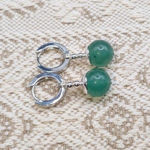 Green Aventurine, Dragon Ball Z-inspired Potara Earrings, Sterling Silver findings, Sterling silver-plated 12mm hoops, Anime Earrings
