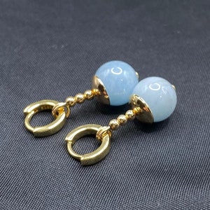 Aquamarine, Dragon Ball Z-inspired Potara Earrings, 14K gold-filled findings, 14K gold-plated 8mm hoops, Super Saiyan Blue