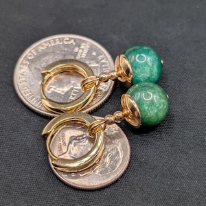 Zamasu and Kefla Style, Muscovite, DBS inspired Potara Earrings with 14K gold findings and 14K gold-plated 12mm hoops, Anime