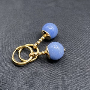 Blue Aventurine, Dragon Ball Z-inspired Potara Earrings, 14K gold-filled findings, 14K gold-plated surgical steel hoops