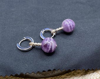 Anime earrings, Chevron Amethyst, DBZ-inspired Potara, Sterling Silver-plated findings, and Sterling silver-plated 12mm hoops