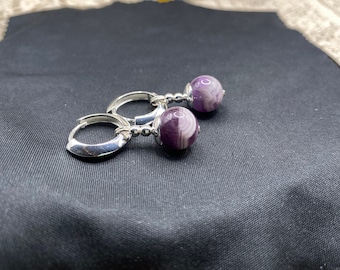 DBZ-inspired Potara Earrings, Chevron Amethyst, Sterling Silver-plated findings, and Sterling silver-plated 12mm nickel-free hoops, Anime