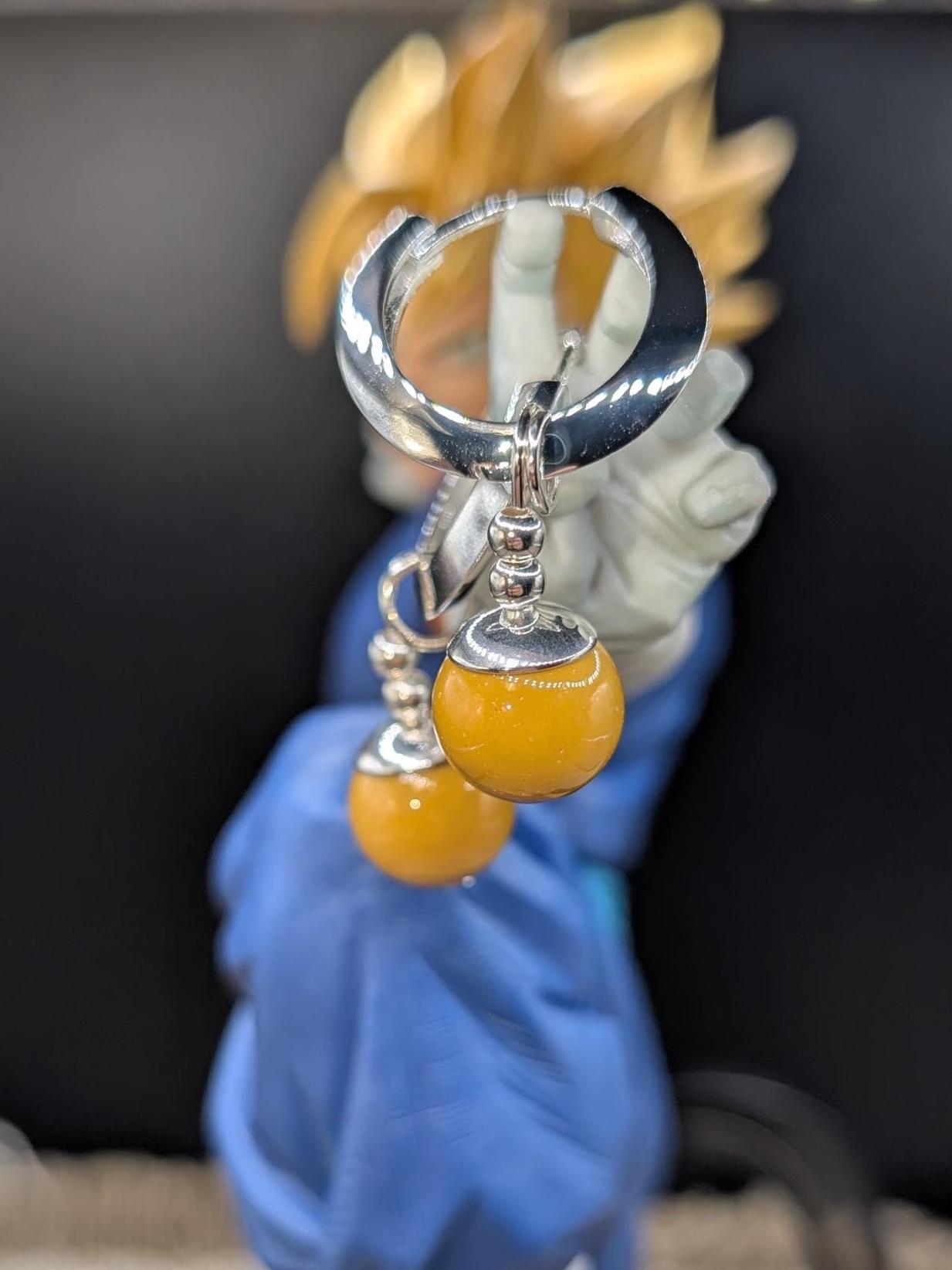 DBZ inspired Potara earrings, Vegito-style, Mookaite gemstone, sterling silver plated 15mm nickel-free hoops and sterling silver findings.