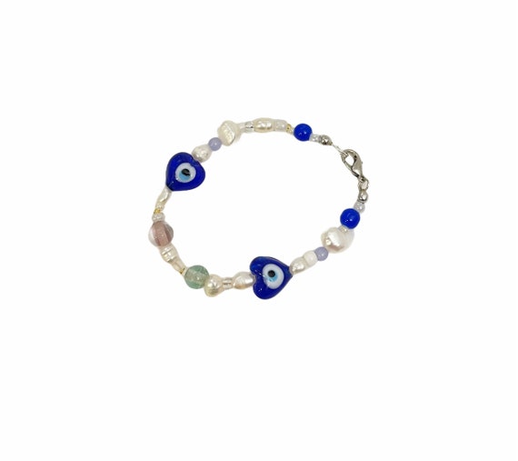 Evil eye Y2K freshwater pearl bead baroque bracelet | Etsy
