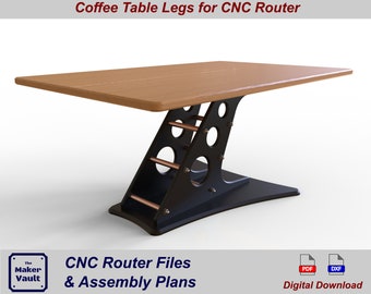 May include: CNC router files and assembly plans for building a coffee table with black metal legs and a wood top. Digital download.