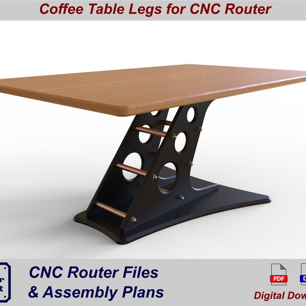 Plan de table/fichier vectoriel CNC. Pieds de table en bois, style industriel « Aero ». - Fichiers vectoriels et plans pour routeur CNC et atelier.