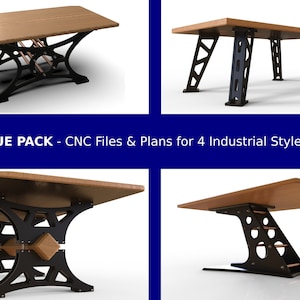 CNC Router Files: 4 Industrial Table Leg Designs (DXF, SVG)